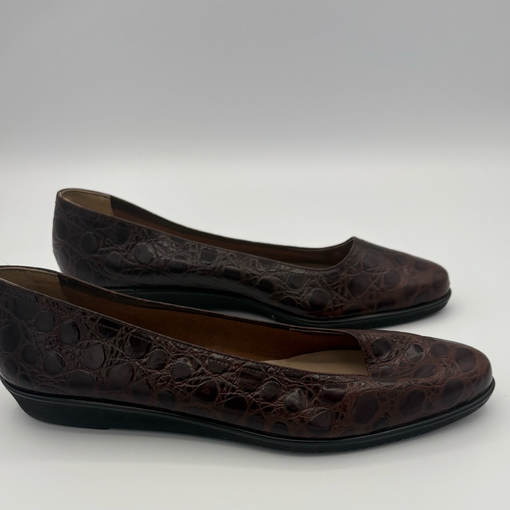 Salvatore Ferragamo Dark Brown Embossed Flats. New without box